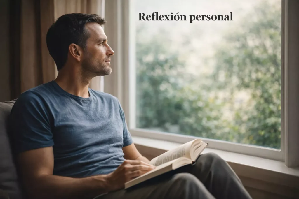 Persona reflexionando en calma sentada junto a una ventana con luz natural suave