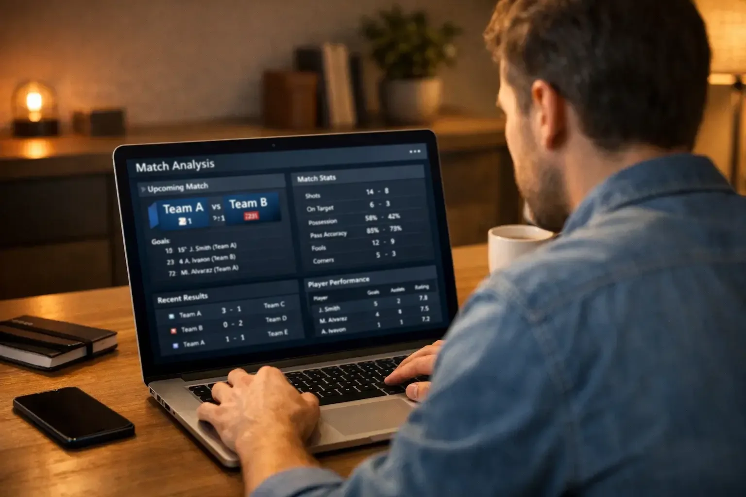 Persona analizando estadísticas de fútbol en un portátil