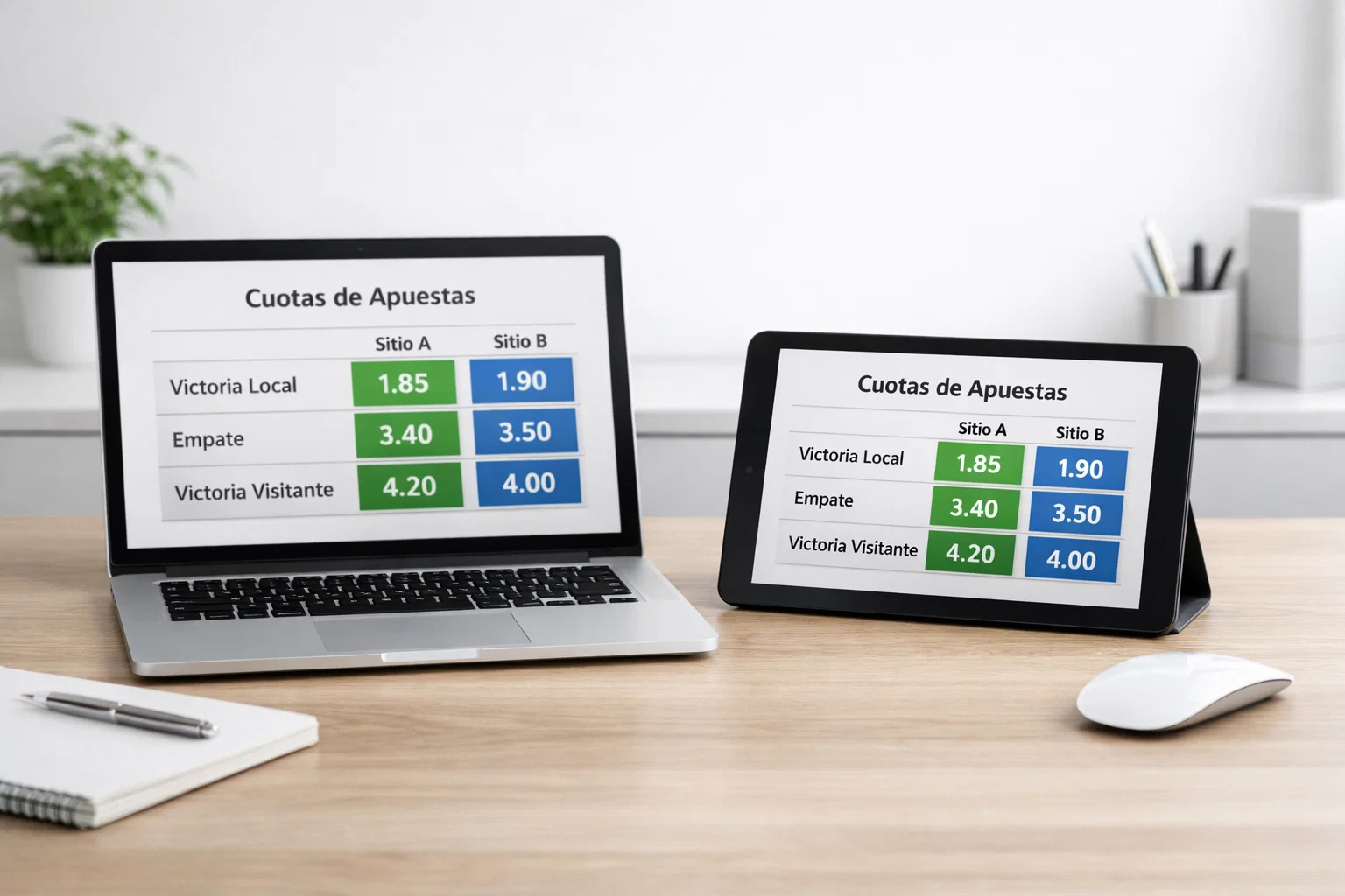Comparación de diferentes cuotas en pantallas múltiples