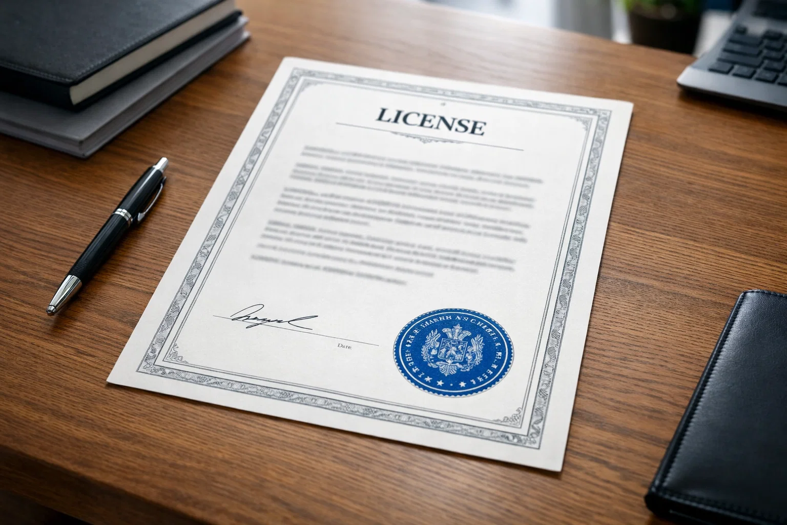Documento oficial de licencia de juego con sello gubernamental
