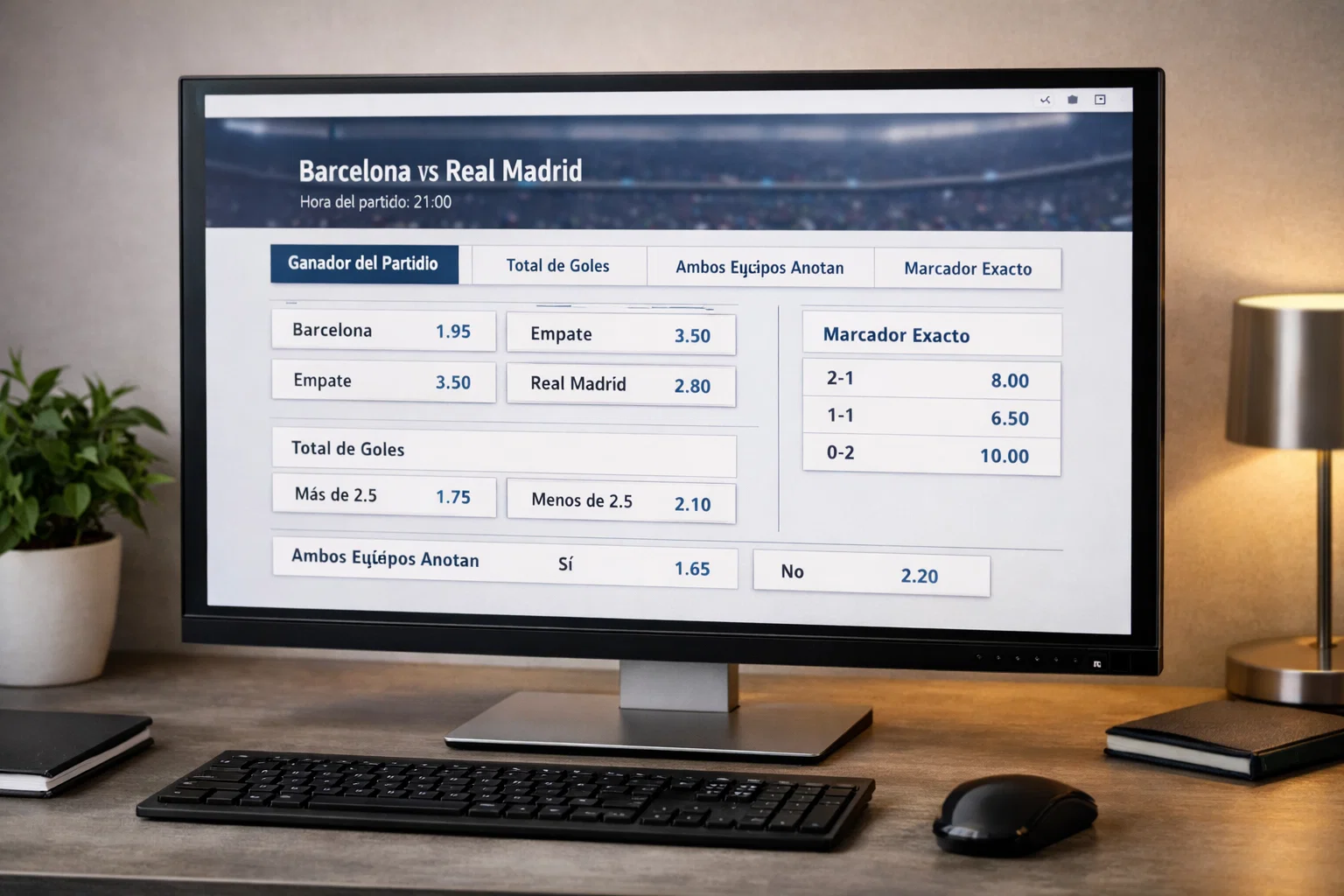 Pantalla de ordenador mostrando múltiples mercados de apuestas deportivas