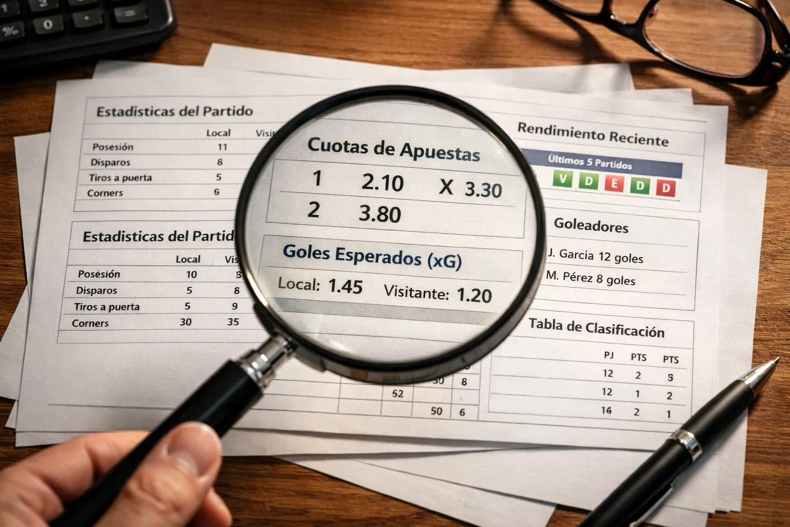 Lupa sobre datos estadísticos de partidos de fútbol