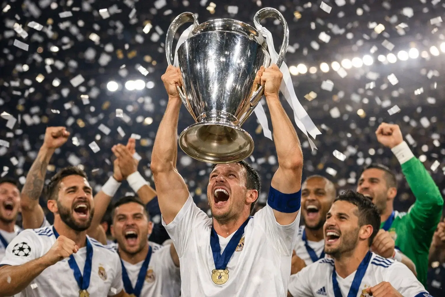 Momento histórico de levantamiento del trofeo de Champions League